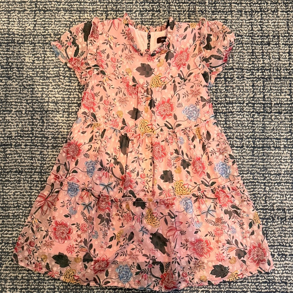 Imoga Pink Floral Tiered Dress with Multicolor Blooms